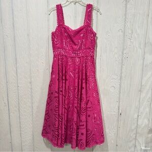 Stellah fuschsia eyelet midi dress